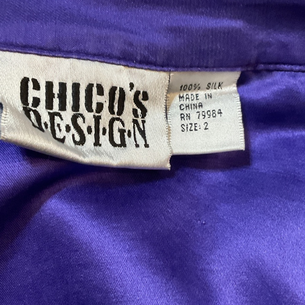 100% Silk Chico's Vibrant Purple vintage Asian inspired embroidered blouse - Picture 2 of 5